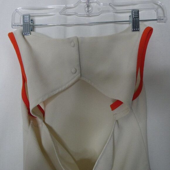 Bar III Peplum Top Open Back Piping Blouse Ivory Orange Peekaboo Sleeveless - Picture 6 of 10